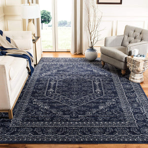 Oriental Vintage Distressed Medallion Navy/Ivory Soft Area Rug