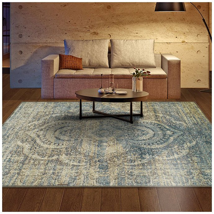 Medallion Blue Beige Area Rug