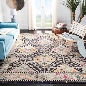 Boho Diamond Distressed Area Rug, Grey/Yellow