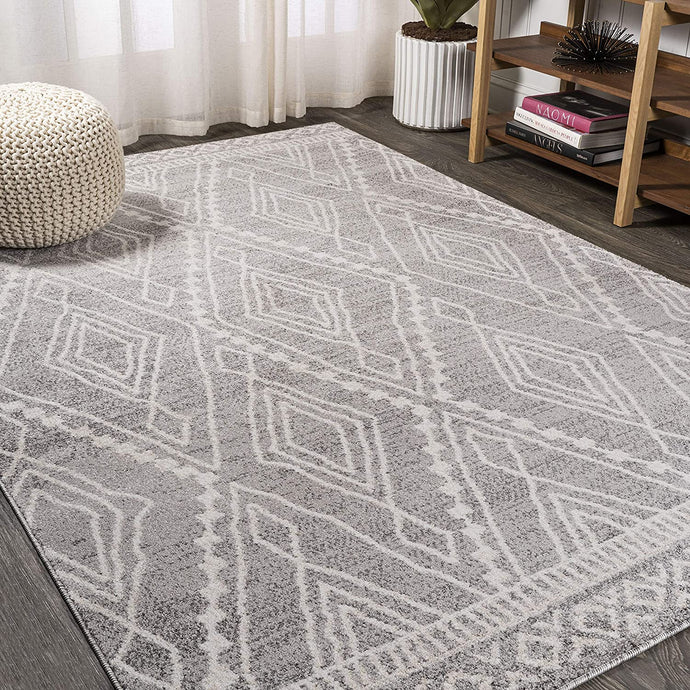 Moroccan Style Diamond Gray/Ivory Soft Area Rug