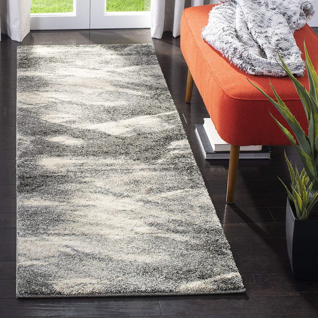 Modern Abstract Grey and Ivory Round Area Rug