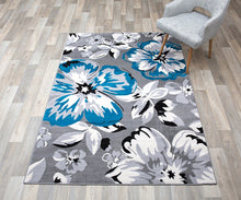 Gray/Grey Teal Blue White Floral Area Rugs