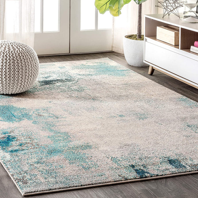 Contemporary Modern Abstract Vintage Area Rug Cream/Blue