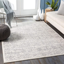 Preston Damask Floral Soft Area Rug, Ivory Grey