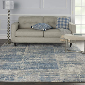 Solace Abstract Soft Area Rug, Ivory/Grey/Blue