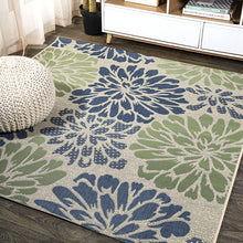 Zinnia Modern Floral Textured Weave Indoor/Outdoor Area Rug Navy/Aqua