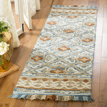 Blossom Collection BLM420A Handmade Fringe Premium Wool Area Rug, Light Beige / Blue