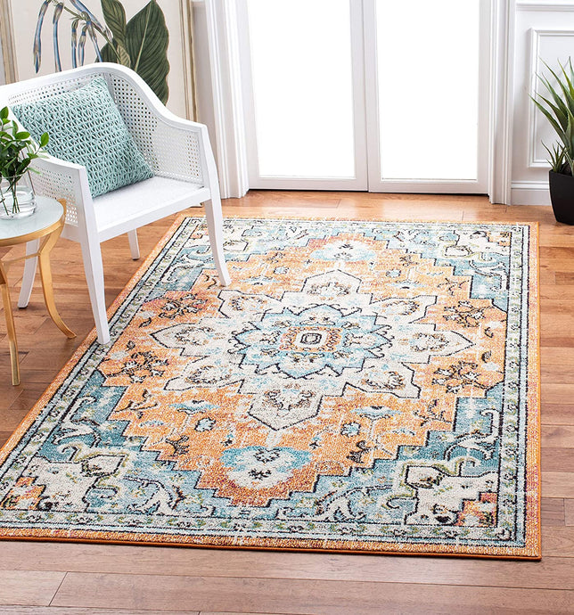 Boho Chic Medallion Distressed Soft Area Rug, Orange / Teal