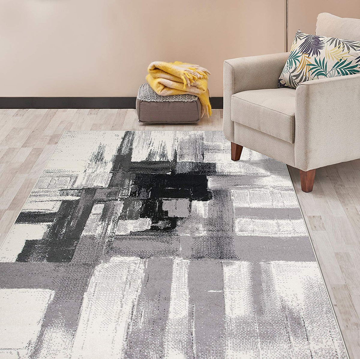 Abstract Black Gray Ivory Area Rug – Modern Rugs and Decor