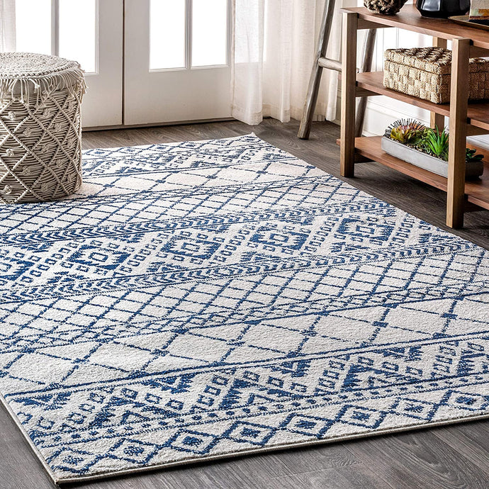 Moroccan HYPE Boho Vintage Tribal Cream/Blue Soft Area Rug Cream/blue