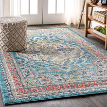 Bohemian Flair Boho Chic Medallion Blue/Yellow Soft Area Rugs