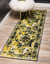 Vintage Distressed Navy Blue Yellow Area Rugs