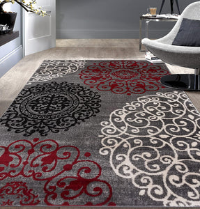 Contemporary Modern Floral Area Rug  Black