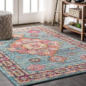 Bohemian Boho Vintage Medallion Blue/Red Rug