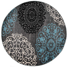 Gray Blue Large Floral Area Rug