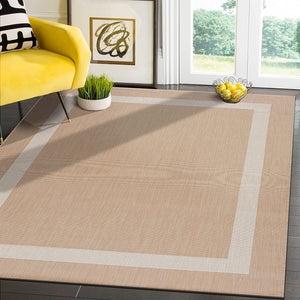Modern Area Rugs for Indoor Outdoor Bordered Beige / White