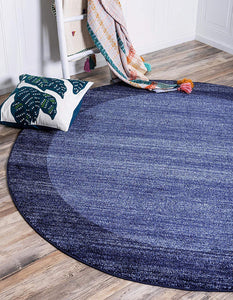 Contemporary Bordered Soft Navy Blue Area Rug