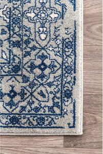 Faded Vintage Floral Damask Distressed Light Blue Soft Area Rug