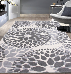 Floral Gray/Grey Off-white Area Rug