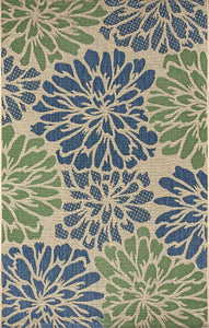 Zinnia Modern Floral Textured Weave Indoor/Outdoor Area Rug Navy/Aqua