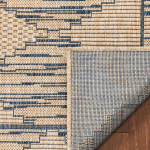 Beige Blue Indoor/Outdoor Flat Weave Pile Nordic Diamond Pattern Area Rug