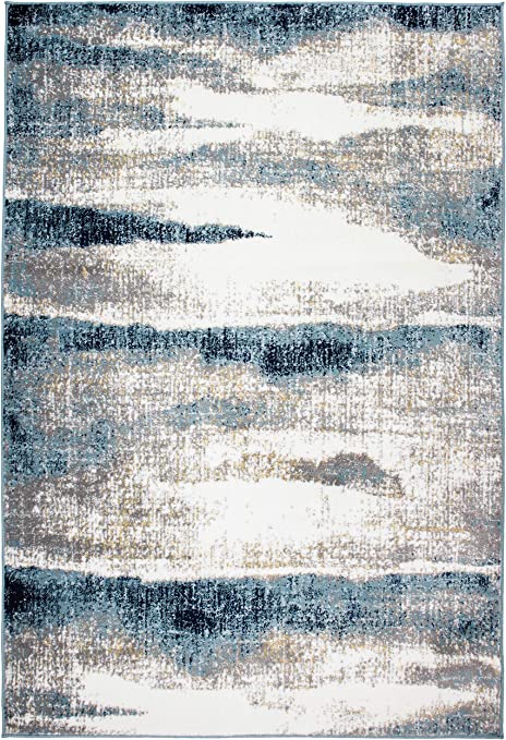 Modern Abstract Waves Area Rug 5' x 7' Blue