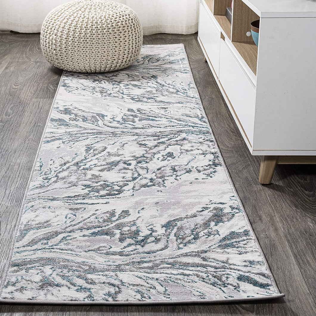 Swirl Marbled Abstract Gray/Turquoise Soft Rug