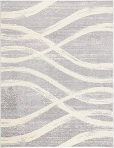 Modern Wave Distressed Soft Area Rug, Grey / Cream