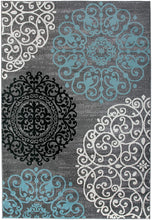 Contemporary Modern Floral Area Rug  Black