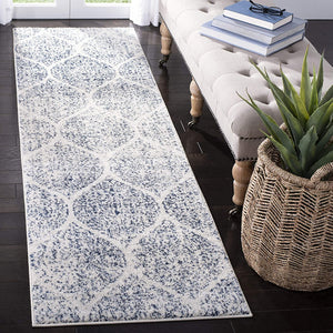 Geometric Trellis Distressed Cream Royal Blue Soft Area Rug