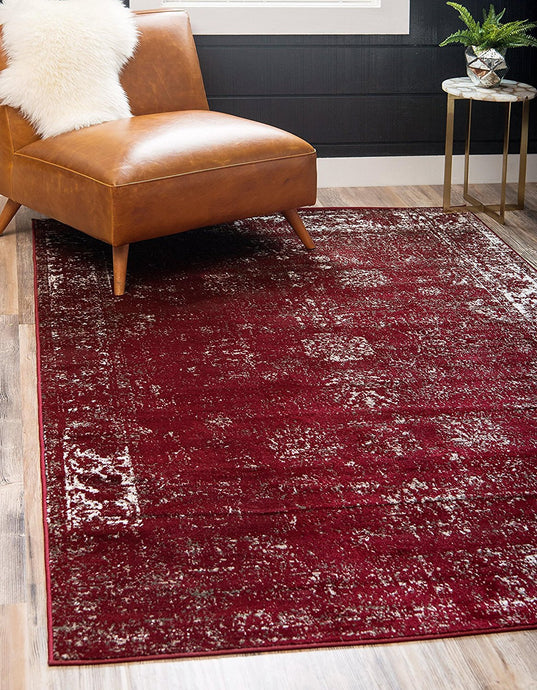 Vintage Distressed Bordered Burgundy Area Rugs