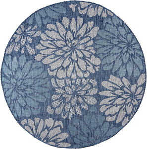 Zinnia Modern Floral Textured Weave Indoor/Outdoor Area Rug Navy/Aqua