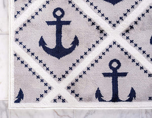 Loom Metro Collection Modern Nautical Geometric Anchor Gray Soft Area Rug