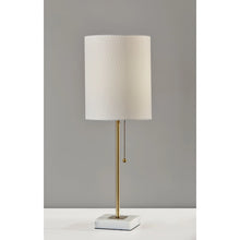 Porch & Den Atlantic Marble Base/White Fabric Shade Table Lamp