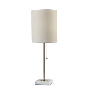 Porch & Den Atlantic Marble Base/White Fabric Shade Table Lamp