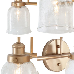 Modern Bathroom Vanity Light Gold 3-Light Seeded Glass Wall Sconces Dimmable - Brass Gold - L 21"xW 9"xH 8"