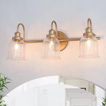 Modern Bathroom Vanity Light Gold 3-Light Seeded Glass Wall Sconces Dimmable - Brass Gold - L 21"xW 9"xH 8"