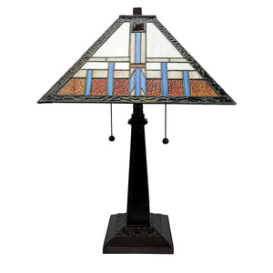 Tiffany Style Table Lamp Mission 21" Tall Stained Glass White Decor Bedroom Office Handmade Gift Amora Lighting