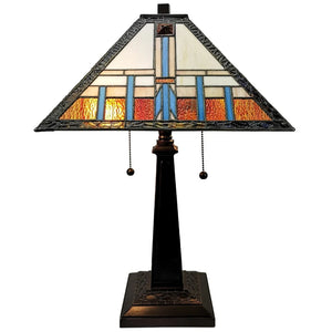 Tiffany Style Table Lamp Mission 21" Tall Stained Glass White Decor Bedroom Office Handmade Gift Amora Lighting