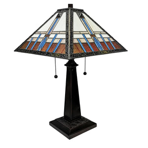 Tiffany Style Table Lamp Mission 21" Tall Stained Glass White Decor Bedroom Office Handmade Gift Amora Lighting