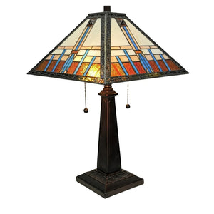 Tiffany Style Table Lamp Mission 21" Tall Stained Glass White Decor Bedroom Office Handmade Gift Amora Lighting