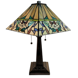 Tiffany Style Table Lamp Mission 22" Tall Stained Glass White Decor Night Stand Bedroom Handmade Amora Lighting