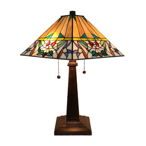 Tiffany Style Table Lamp Mission 22" Tall Stained Glass White Decor Night Stand Bedroom Handmade Amora Lighting