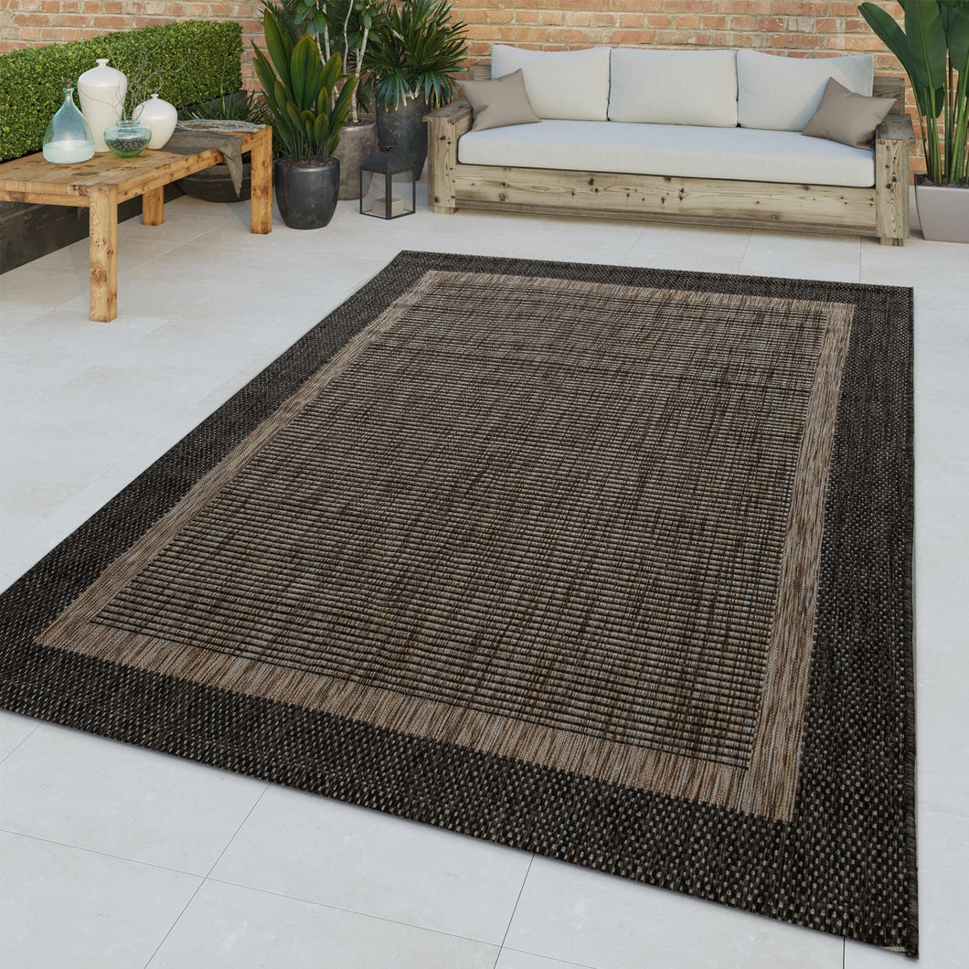 Anthracite Brown Outdoor Rug Rustic Style Bordered for Patio/Balcony