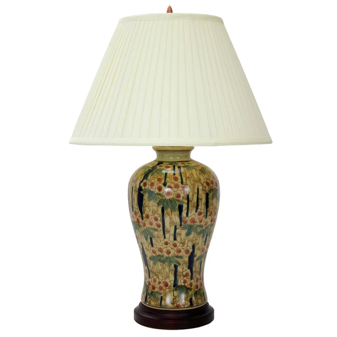 Handmade Verdant Glazed Porcelain Vase Lamp with Shade - 16