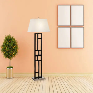 Artiva USA Perry 64-inch Geometric-sculptured, Black and Brushed Steel Finished Floor Lamp