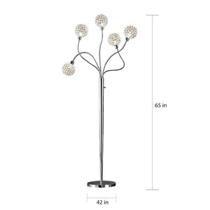 Artiva USA SOHO 65"H Modern 5-Light Brushed Steel Crystal Balls Floor Lamp with Dimmer