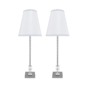 Aspen Creative 2 Pack Set - 30" High Metal & Crystal Table Lamp Pewter Finish and Hardback Empire Lamp Shade Off White 10" Wide