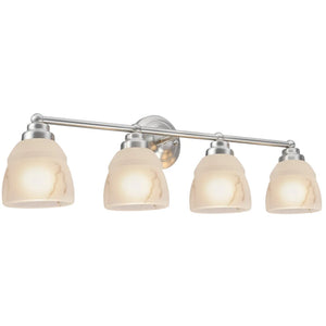 Aspen Creative Four-Light Metal Bathroom Vanity Wall Light Fixture, 30 3/8" Wide Satin Nickel with Faux Alabaster Glass Shade