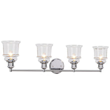 Aspen Creative Four-Light Metal Bathroom Vanity Wall Light Fixture, 33" Wide, Chrome with Clear Glass Shade